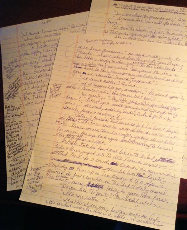 Handwritten first draft pages